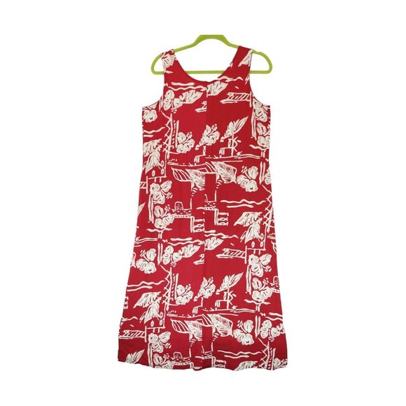 Vintage Hilo Hattie Hawaiian Original Dress Sz Medium Red White Floral 90s Y2K - Picture 2 of 5